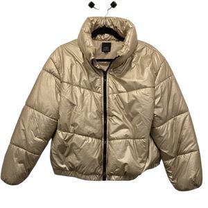Wild Fable Metallic Gold Cropped Puffer Jacket Women’s Size L